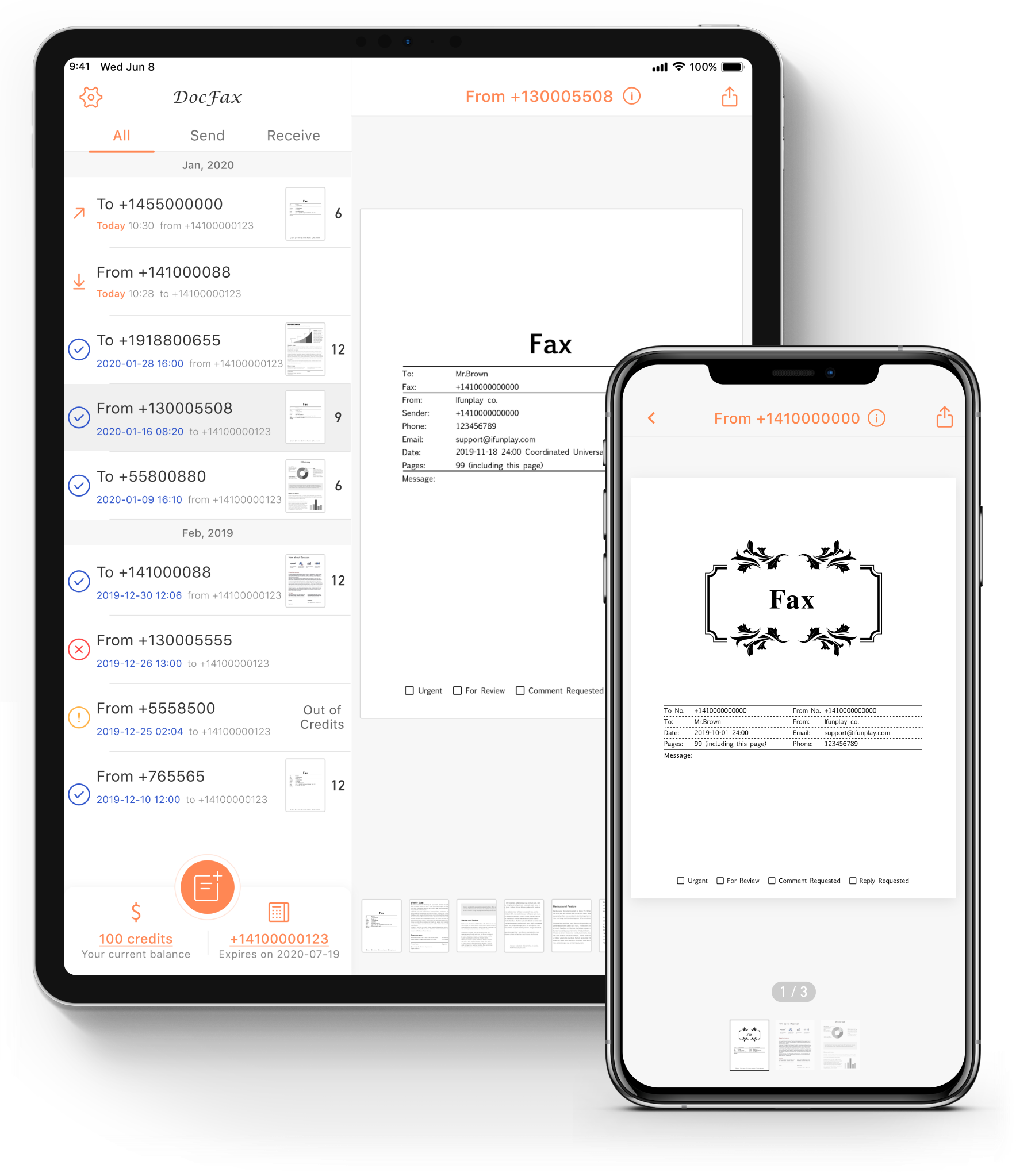 fax app receive fax and track status